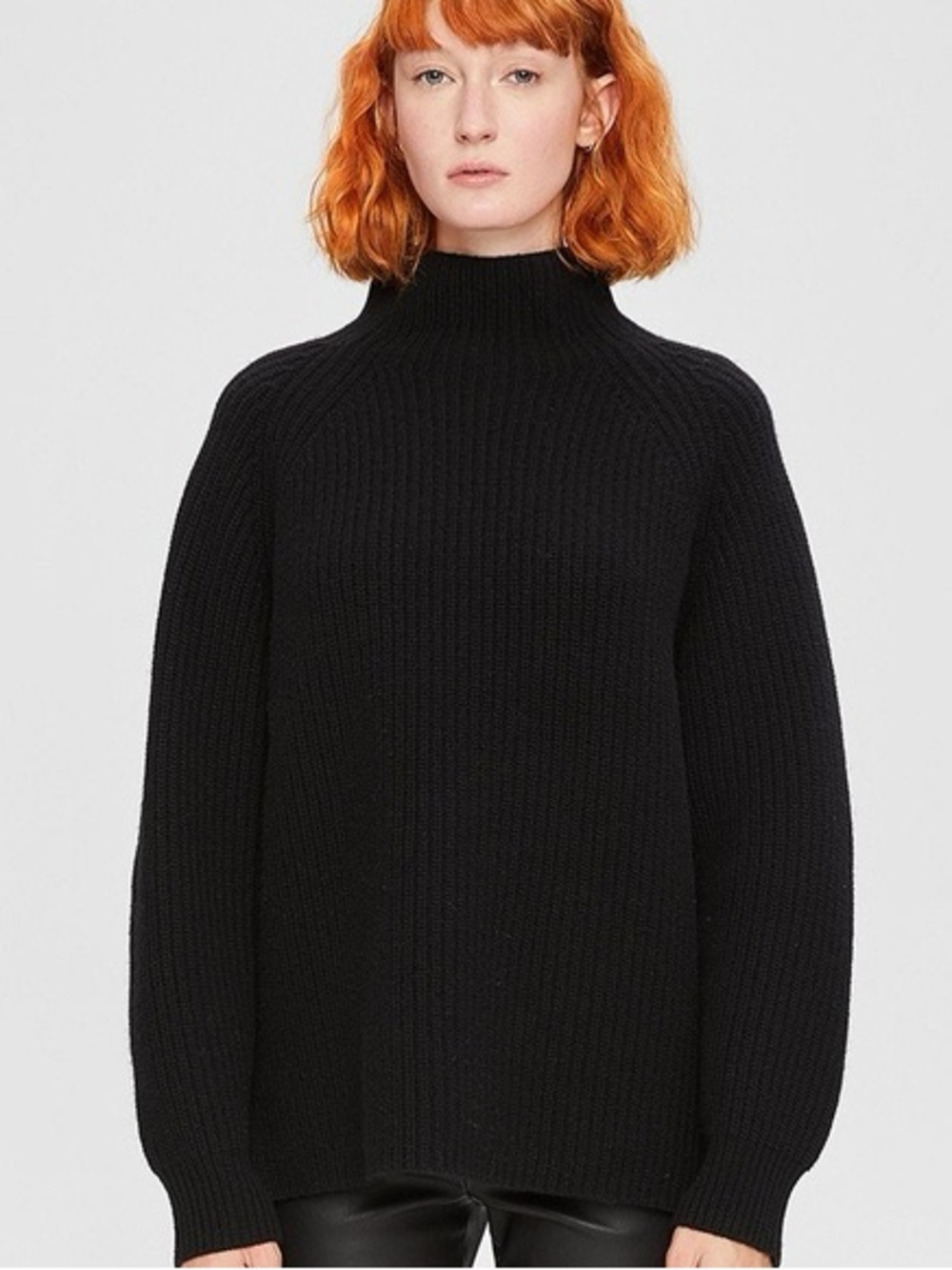Theory Black Ribbed Mock Neck Sweater